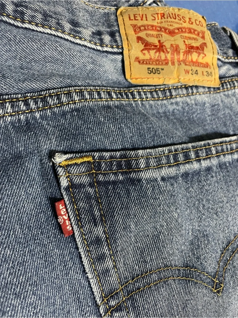 Men's Levi's 505 Regular Fit Straight Leg Jeans Dark Stonewash 34 x 34